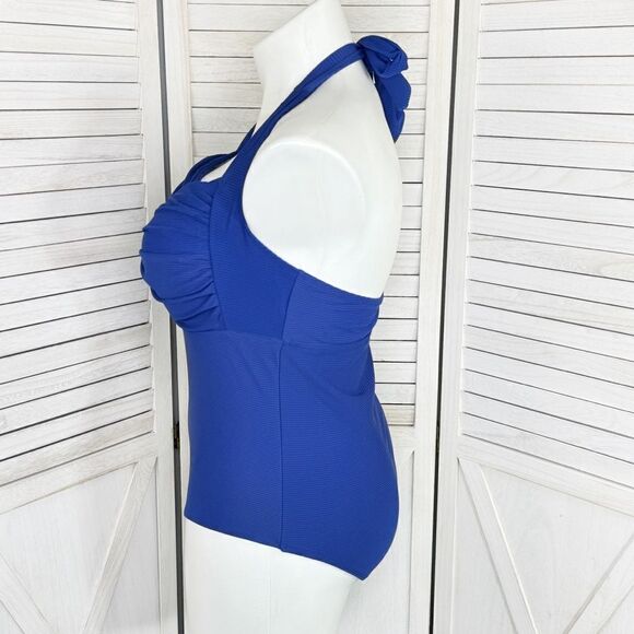Ibiza Ribbed Halter One Piece Swimsuit Royal Blue Plus Size 1X - Picture 3 of 12